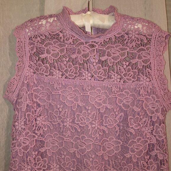 nanette lepore L Mock Neck Pink Lace Back Zip Sleeveless Top - Picture 5 of 9